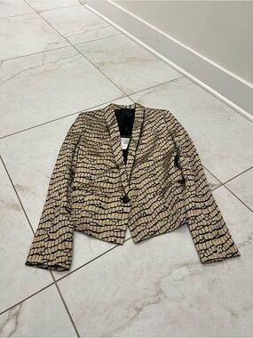 NWT Hotel Particulier Black & Gold Crocodile Print Blazer Size Small
